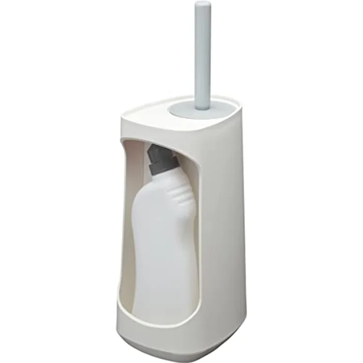 Tiger Tess Toilettenbürstenhalter freistehend, mit Aufbewahrungsfach für Reiniger und flexibler Swoop WC-Bürste, Farbe: Weiß / Hellgrau