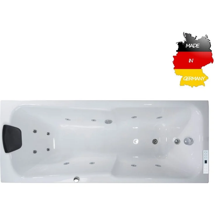 Basera® Whirlpool-Badewanne CLASSIC Bali 170 x 75 cm, Komplett-Set, 12 Massagedüsen, LED, Touchpanel, Bluetooth, Radio - Weiß – Bild 1