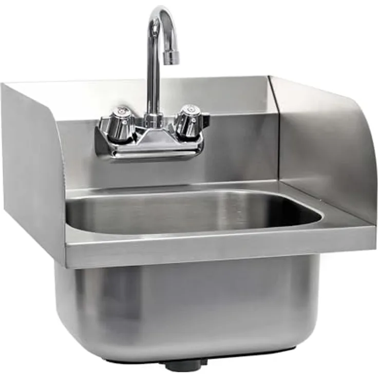 XPOtool Edelstahl Gastro Waschbecken mit quadratischem Innenbecken, 3-seitigem Spritzschutz zur Wandmontage, für Gastronomie Küche Werkstatt, Silber