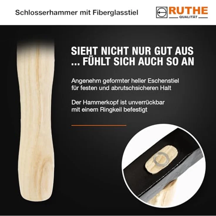 Ruthe Pflasterhammer 3020059119, 2000 g, Berliner Form, Qualitätsstahl, schwarzer Kopf, heller Eschenstiel, 190 mm – Bild 5