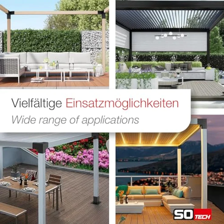 SO-TECH® Pfostenbeschlag Holzverbinder Bodenanker vierkant, Stahl schwarz mit starkem Korrosionsschutz, Anbau SET 6-tlg. 100 x 100 mm – Bild 6