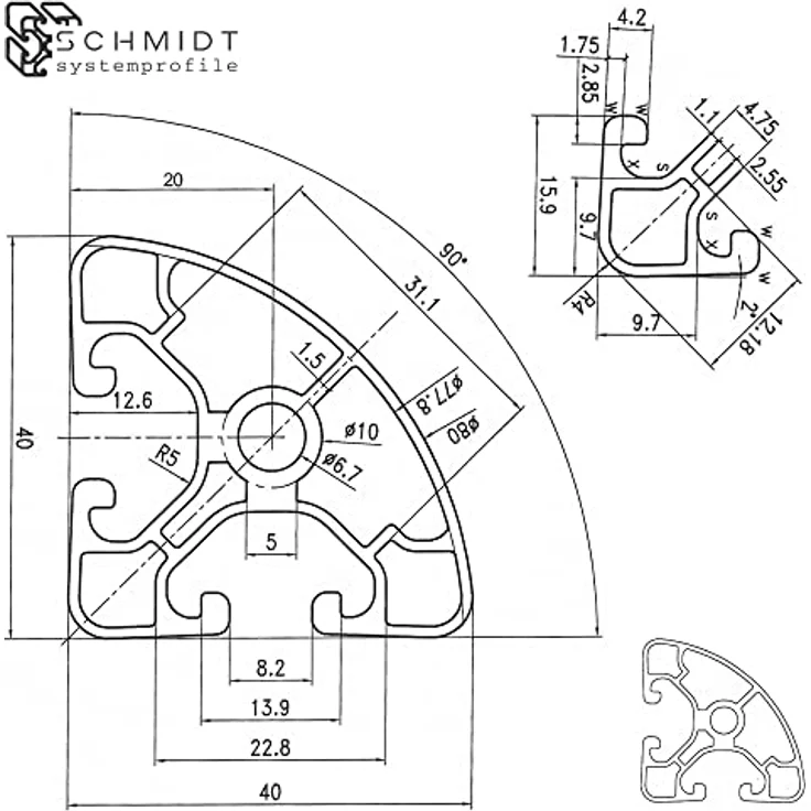 SCHMIDT systemprofile 2000mm Aluminium Profil 40x40mm Nut 8 Eckprofil Rund eloxiert 4040 Alu Konstruktionsprofil Aluprofil 2m – Bild 5