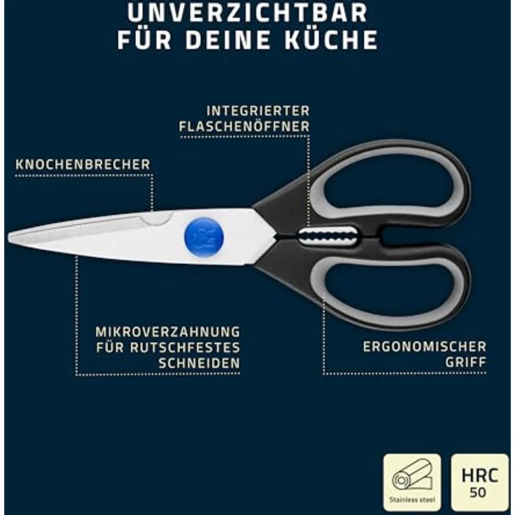 HENCKELS Vielzweckschere 20 cm, rostfreie Küchenschere mit integriertem Flaschenöffner, schwarz – Bild 4