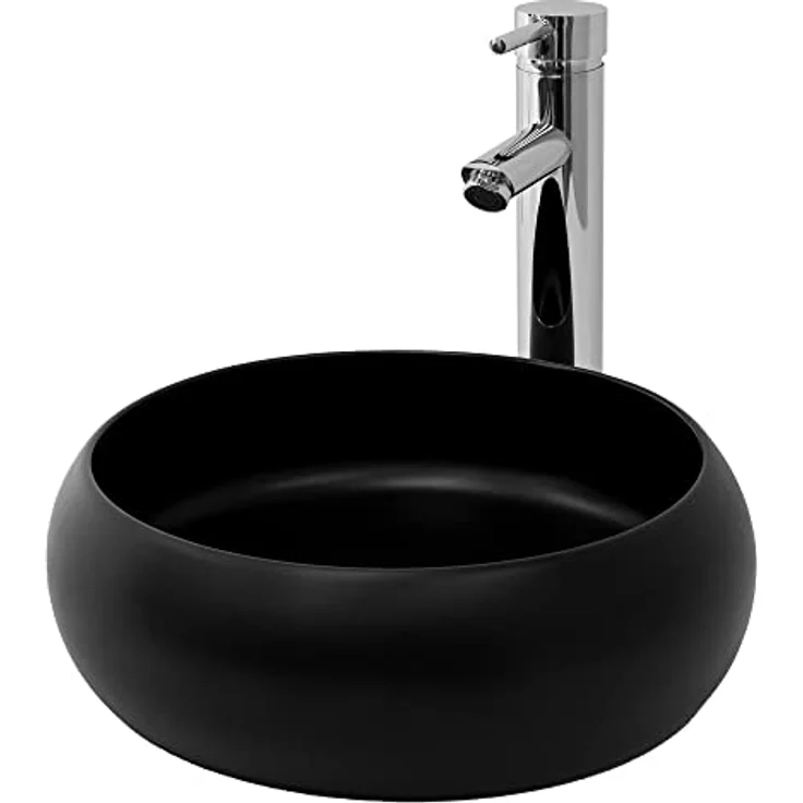 ML-Design Waschbecken Ø 35x30 cm Schwarz aus Keramik inkl. ABlaufgarnitur ohne Überlauf ML-Design – Bild 3