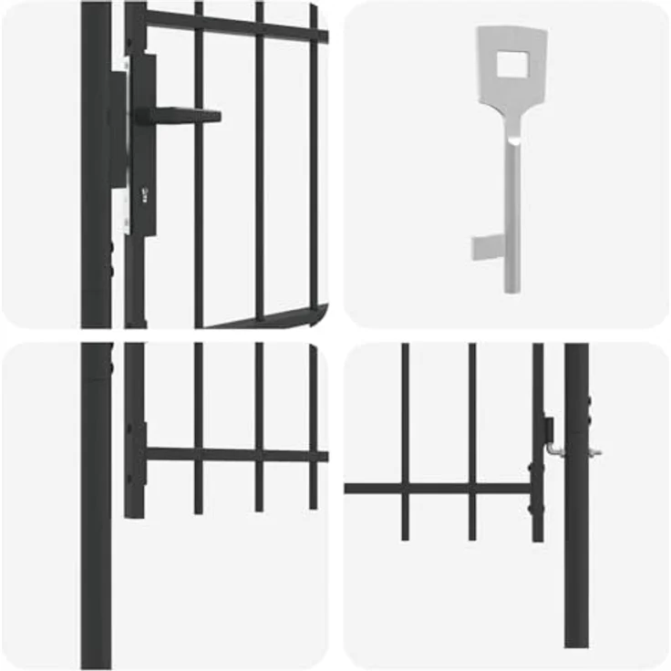 vidaXL Gartentor Zauntor Grau, 100 x 200 cm, pulverbeschichteter Stahl mit modernem Design und robuster Bauweise – Bild 5