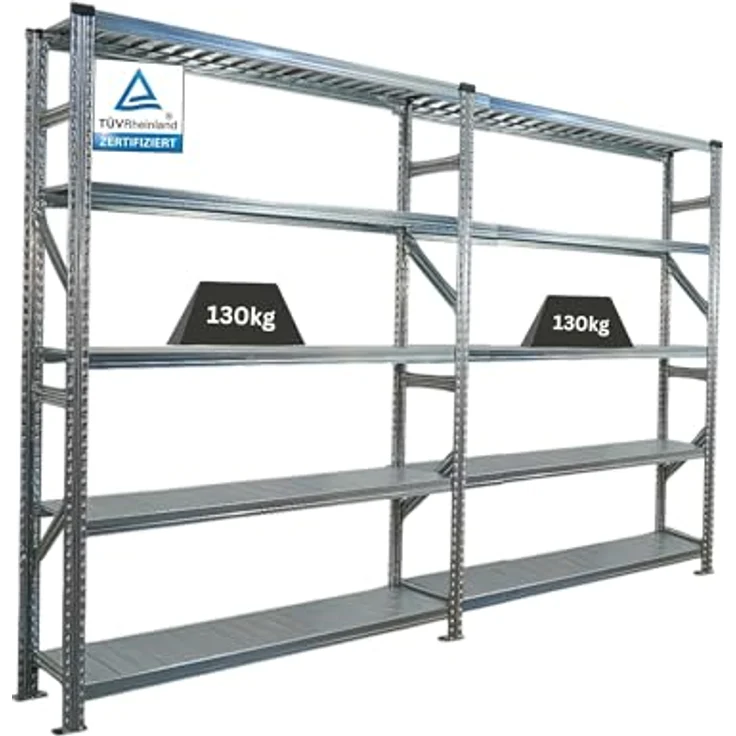 Proregal PROXIMO Metallregal, 200 x 300 x 32 cm, schraubenlos, 5 Böden, Traglast 130 kg pro Boden, verzinkter Stahl – Bild 1