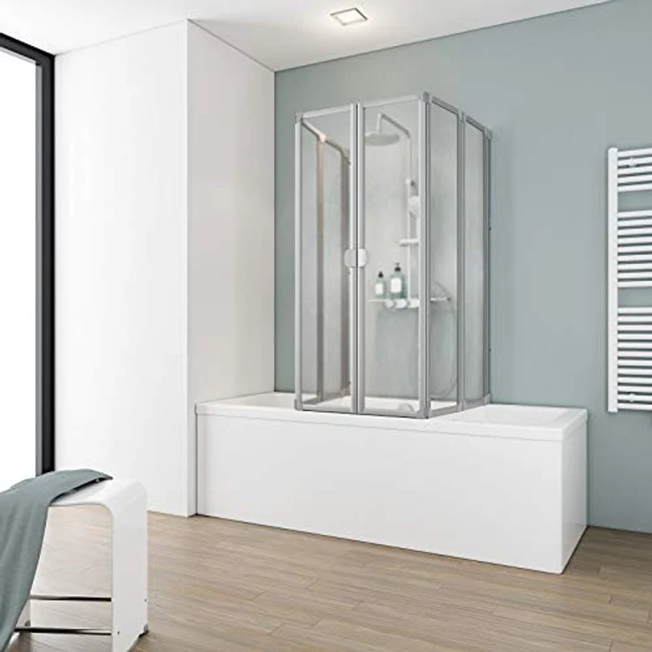 Schulte Duschwand für Badewanne D1700 01 01, 70-80 cm, Kunstglas Softline hell, alunatur, langlebig, einfache Montage – Bild 1