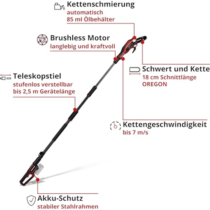 Einhell Akku-Hochentaster GP-LC 18/20 Li T BL-Solo, professioneller Baumschnitt mit 18 cm Oregon Schwert und bürstenlosem Motor, ohne Akku und Ladegerät – Bild 3
