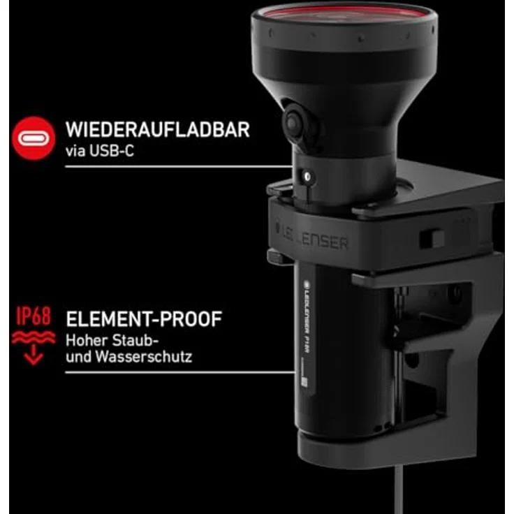 Ledlenser P18R, Hochleistungs-Taschenlampe mit 3200 lm, 196 mm, schwarz, USB-C-Ladeport, IP68, bis 45 h Leuchtdauer – Bild 6