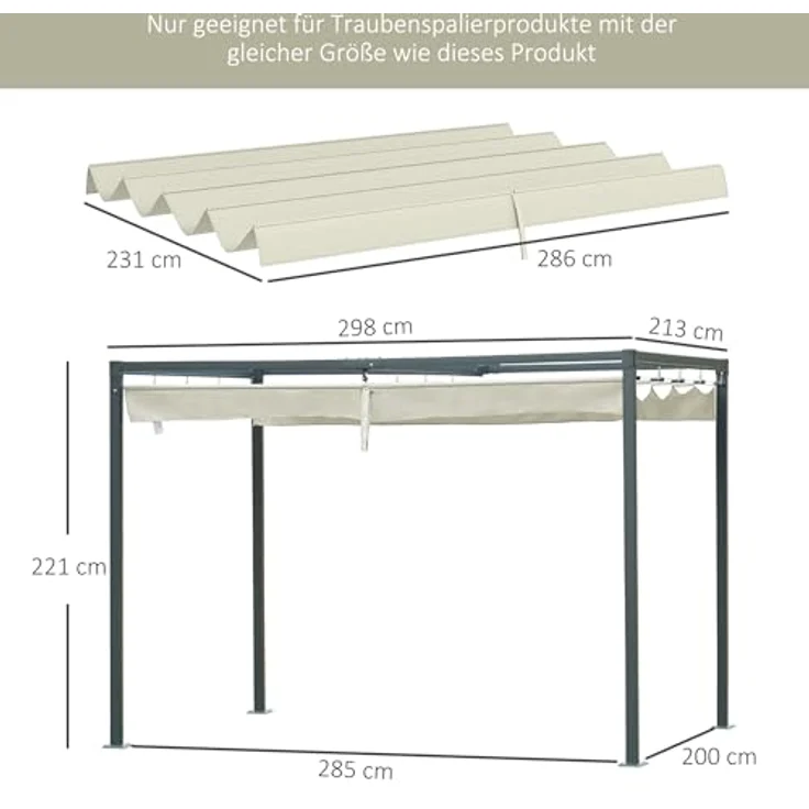 Outsunny Pavillon-Ersatzdach für 2,85 x 2 m Pergola, wasserabweisend mit Regenabflusslöchern, UV-Schutz 30+, cremeweiß – Bild 7