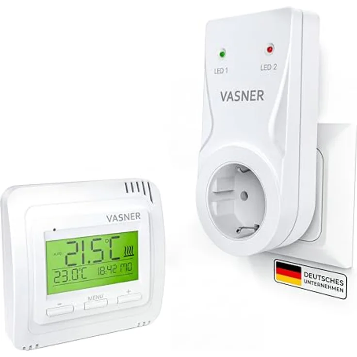 VASNER VFTB-AS Funk Thermostat Set, Digitales Funkthermometer mit Empfänger für Infrarotheizung, 0,5°C Temperatursteuerung, bis 9 Empfänger