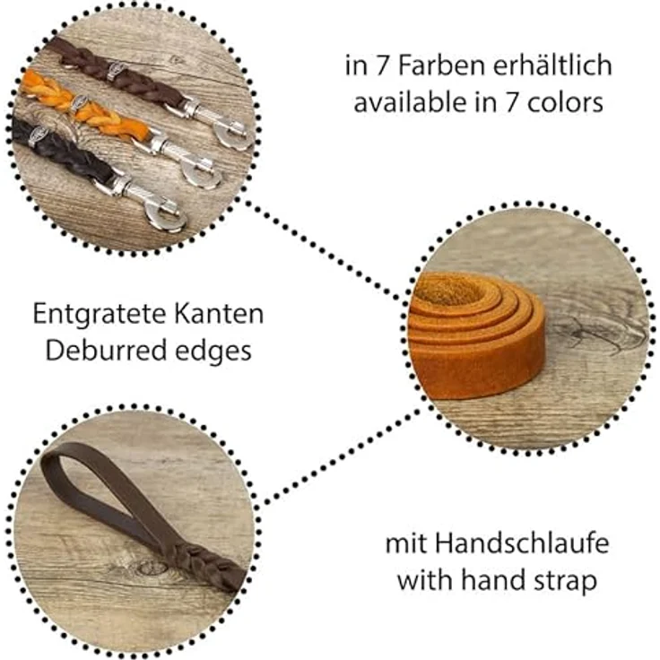 CopcoPet Hundeleine Blau 1 m x 8 mm - Weiche Fettlederleine mit Chrom Karabiner - Handgefertigte Führleine für Hunde aus Rindsleder – Bild 2