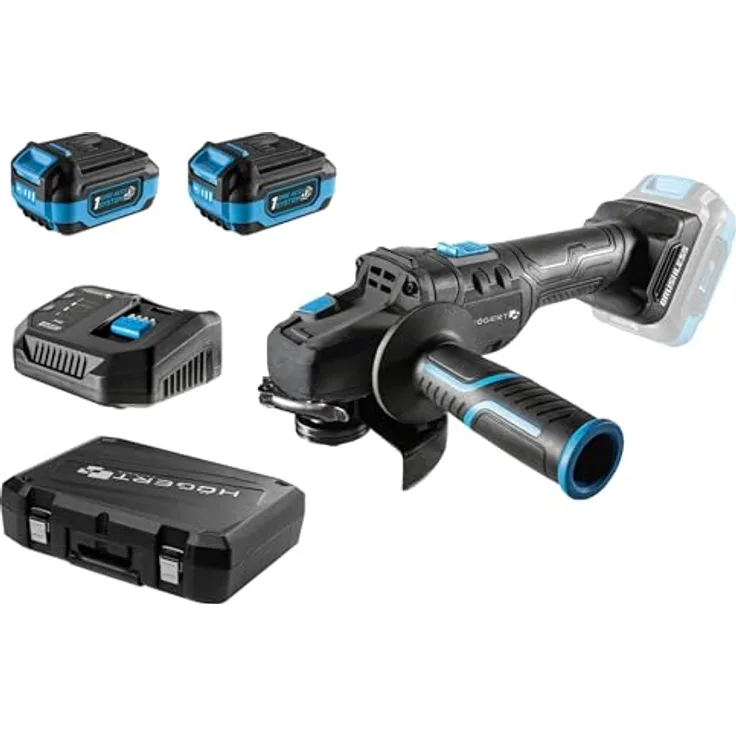 HÖGERT TECHNIK Akku-Winkelschleifer SET 18V, 125mm, Bürstenloser Motor mit 8000 RPM, inkl. 4,0 Ah Akku und Schnellladegerät, Überhitzungs- und Kurzschlussschutz, Ideal für Werkstätten