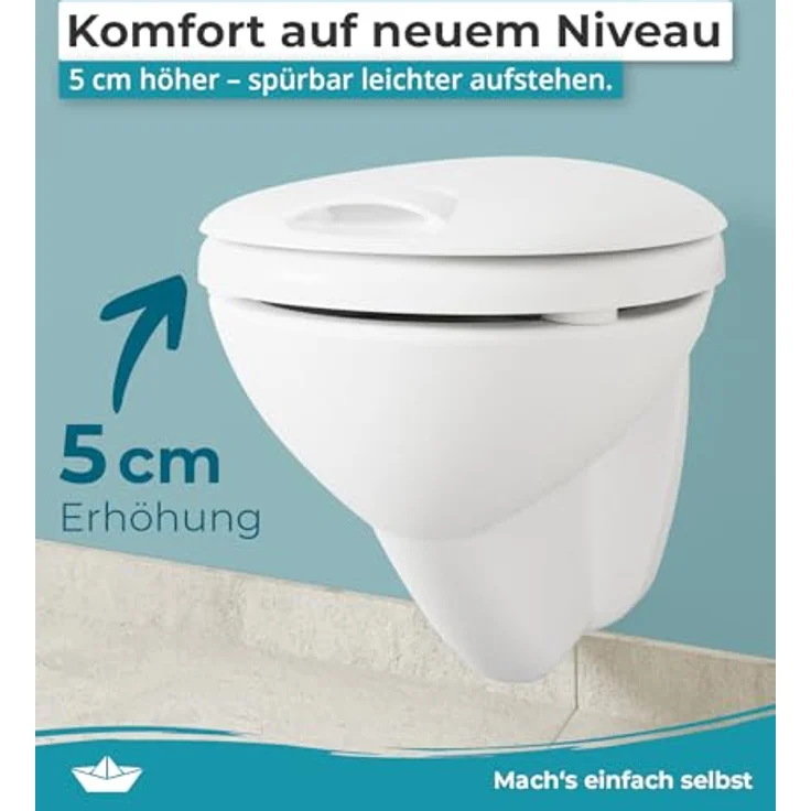 Calmwaters WC-Sitz erhöht 5 cm mit Griff, Absenkautomatik, antibakteriell, Duroplast, Made in EU, Modell 26LP6230 – Bild 3