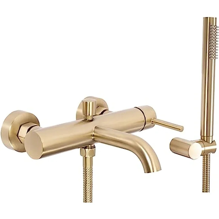 Rea Lungo Badewannenarmatur, gebürstetes Gold mit Messing-Handbrause für heißes und kaltes Wasser, wandmontierbar, 190 mm Auslaufreichweite