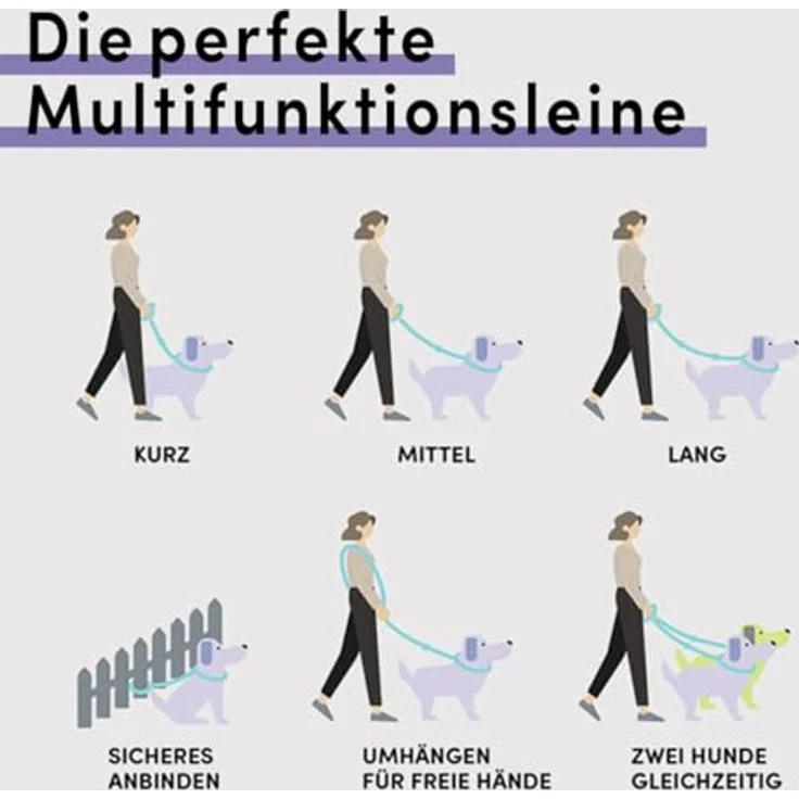 STUCH Hundeleine 7 in 1, Robuste multifunktionale längenverstellbare Führleine für kleine, mittlere und große Hunde, rot, Größe S (1,5 cm x 200 cm) – Bild 3