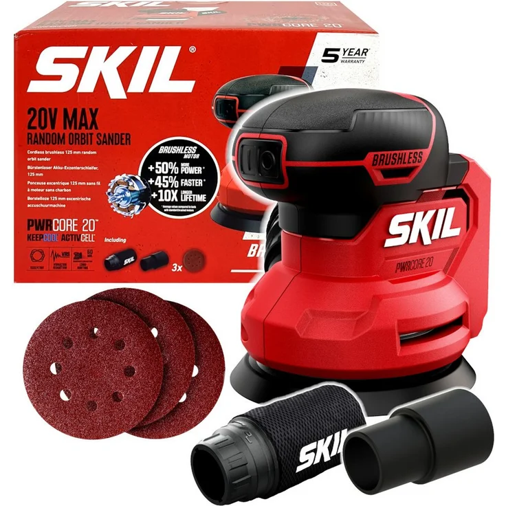 SKIL Exzenterschleifer 3746, 20V Akku-Werkzeug mit 125mm Schleifteller, bürstenloser Motor und VRS-Vibrationssystem (ohne Akku)