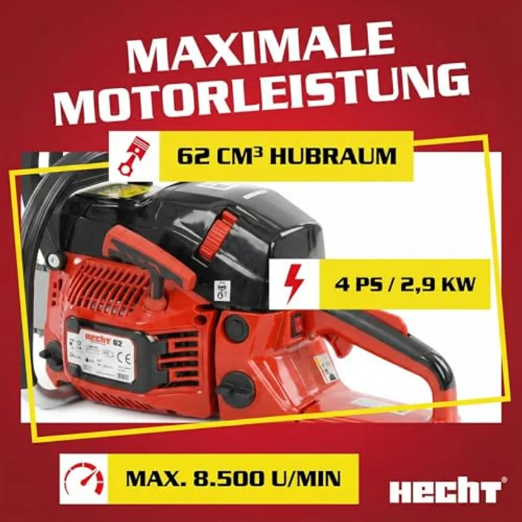 HECHT Kettensäge Benzin 62, 4 PS Motorsäge mit 50 cm Schwertlänge und verstellbarer Kettenölung – Bild 6
