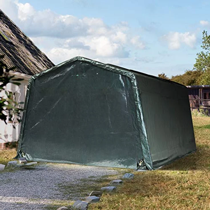 TOOLPORT Garagenzelt Carport 3,3 x 4,7 m, dunkelgrün, wasserdichte PE-Plane, stabile Stahlrohrkonstruktion – Bild 2