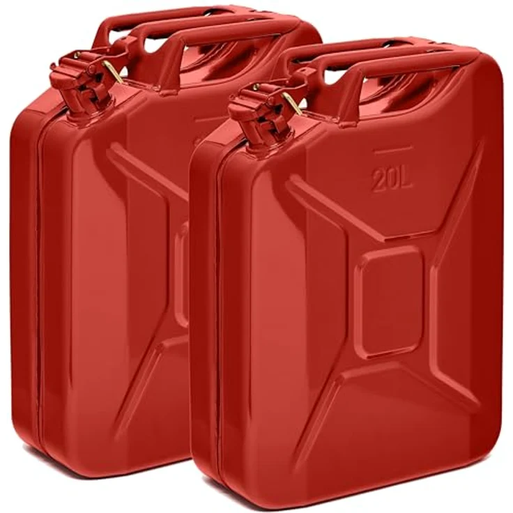 BW® Benzinkanister Metall 2x 20 Liter, Roter Kraftstoffkanister RAL 3000, TÜV-geprüft, UN-zugelassen, 0,9mm Stahl nach DIN 7274 für Benzin, Diesel, E10 und 2-Takt-Gemische, Made in Europe – Bild 1