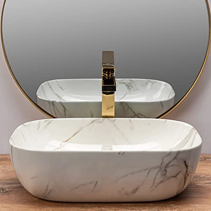 wohnwerk.idee Aufsatzwaschbecken Marmor Optik 46x32cm Belinda - Keramik-Waschbecken in Marmoroptik, pflegeleicht und resistent gegen Fleckenbildung – Bild 4