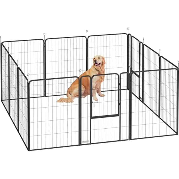 PawHut Welpenlaufstall Welpenauslauf mit 12 Gitter je 68x100 cm Tür Erdspießen flexibel faltbar Schutzplane Freilaufgehege 100cm hoch Hundelaufstall für drinnen und draußen - 100cm hoch - Grau