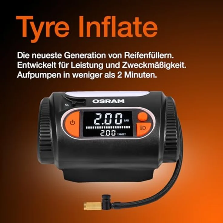 Osram OTI2130 TYREinflate 2130, Reifen-Kompressor mit digitalem Display, Auto-Stopp-Funktion und 3,5 m Stromkabel – Bild 2
