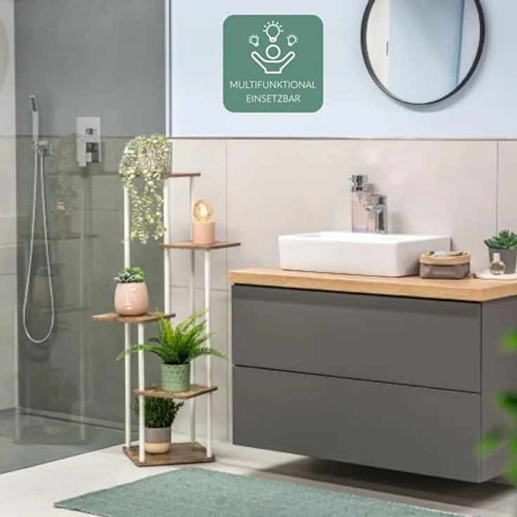 eluno Blumenständer, dekoratives Blumenregal aus FSC-zertifiziertem MDF-Holz und weißem Metall mit 5 Ablagen, max. 5 kg pro Platte, höhenverstellbar – Bild 6
