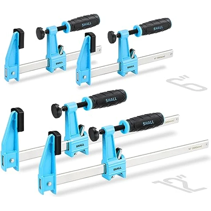 SHALL Schraubzwingen Set 4 Stück, 150/300mm Spannweite, 272kg Spannkraft, Edelstahl, präzises Fixieren von Holzwerkstücken – Bild 1
