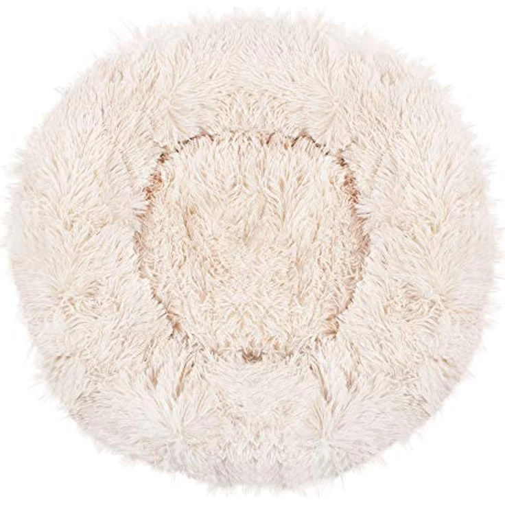 SPRINGOS Hundebett Rund Kunstfell Langhaar 90 cm Beige - Komfortabel, Kuschelig, Anti-Rutsch-Unterseite – Bild 5