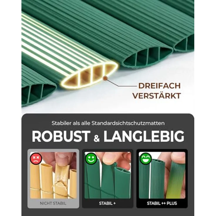 paramondo PVC Sichtschutzmatte 150 x 300 cm, dreifach verstärkt, wetterfest mit strukturierter Oberfläche, Grün – Bild 3