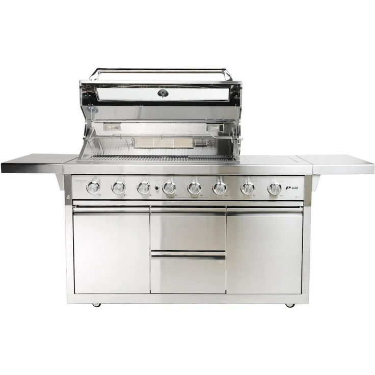 Santosgrills SANTOS P-618 Gasgrill Edelstahl mit 6 Hauptbrennern, Infrarot-Heckbrenner und 800 Grad-Seitenbrenner, luxuriöse Edelstahl-Optik, 28 kW Leistung