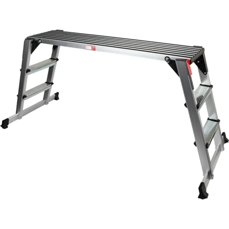 KS Tools 800.0985 Aluminium-Sicherheits-Laufbühne, L1650xB380xH730mm, zusammenklappbar, rutschfest, Sicherheitsverriegelungen