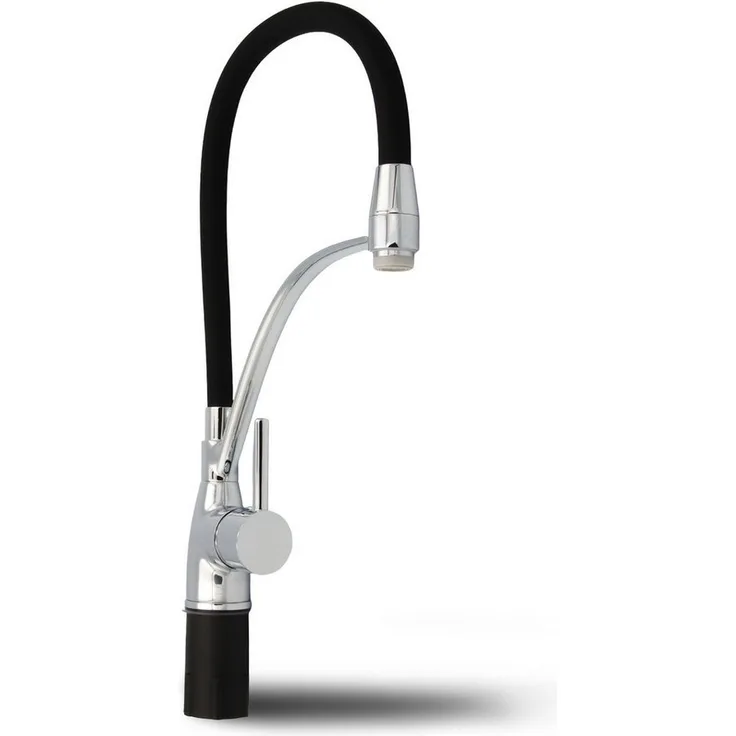 Feridras Kitchen Einhebel-Küchenarmatur, flexible schwarze Küchenarmatur mit spritzfreiem Wasserstrahl und gebürstetem Edelstahlgehäuse