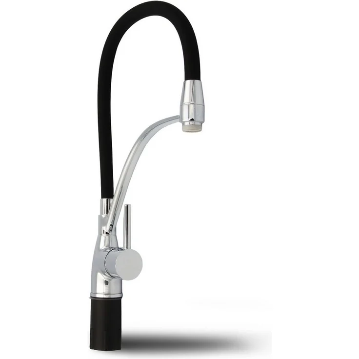 Feridras Kitchen Einhebel-Küchenarmatur, flexible schwarze Küchenarmatur mit spritzfreiem Wasserstrahl und gebürstetem Edelstahlgehäuse