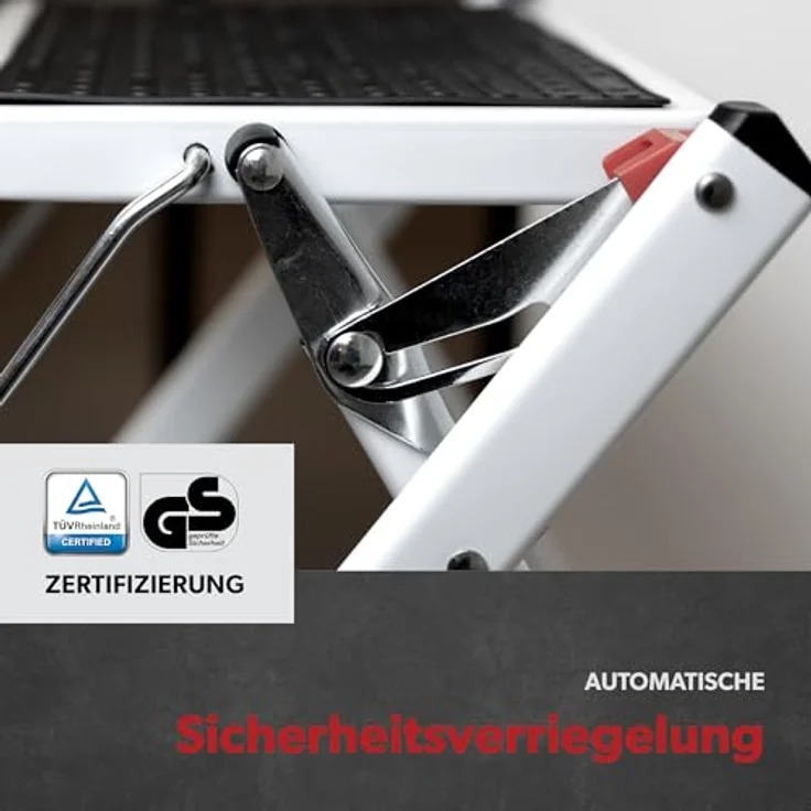 siwitec Mini-Klapptritt aus Stahl mit 2 Stufen Weiß | Kleine Trittleiter mit Anti-Rutsch-Matten | TÜV/GS Zertifiziert | 150 kg Traglast | Klappleiter – Bild 5