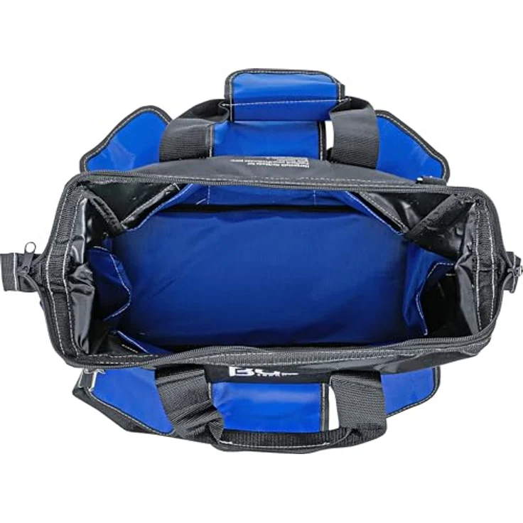 BGS 74390 | Universal Werkzeugtasche | medium | 406 x 190 x 300 mm | strapazierfähig, kompakt, Nylon, 10 Außenfächer, 8 Innenfächer, Tragegriffe, Oberteil weit zu öffnen, abnehmbarer Schultergurt | Schwarz – Bild 5