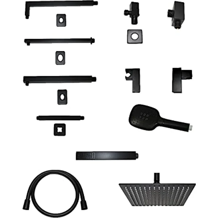 walexo DCQ05-S Dusche Duscharmaturen Deckenhalterung in Schwarz/Matt, 1/2 Zoll Gewinde, Eckiges Design mit Regenduscheffekt – Bild 2