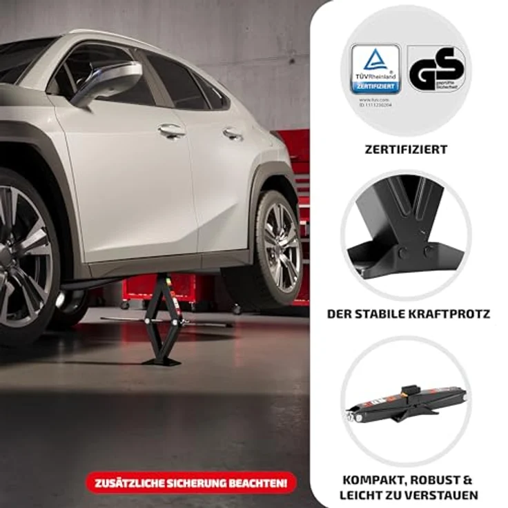 HEYNER® Scherenwagenheber 2 t für VW Transporter T6 (2015, FL 2019) – Hub 98-442 mm, 360° Gummiauflage mit 4 mm Metallkern, 17 mm Ratsche & Kurbel, Comfort‑Verlängerung, Q235‑Stahl – Bild 7