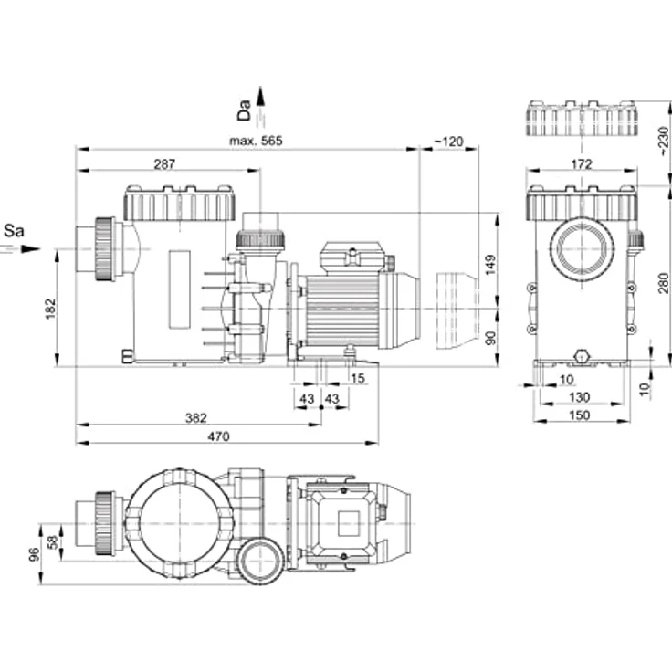 Aqua Technix AQUA MAXI 10, Pool-Filterpumpe mit 10m³/h und integriertem Fasernfänger, Made in Germany – Bild 2