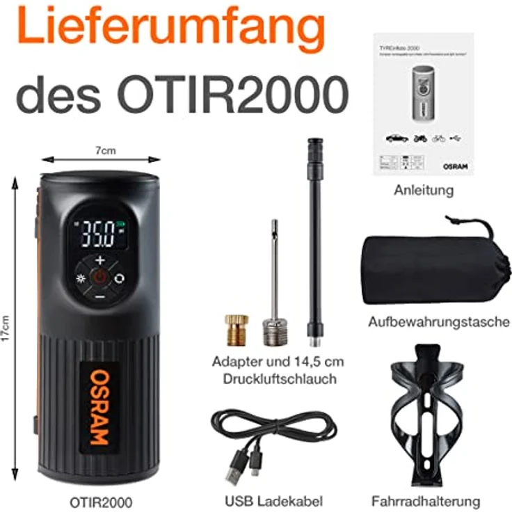 Osram Auto OTIR2000 Kompressor 8.3 bar Aufbewahrungs-Box--Tasche, Digitales Display, mit Arbeitslampe – Bild 3