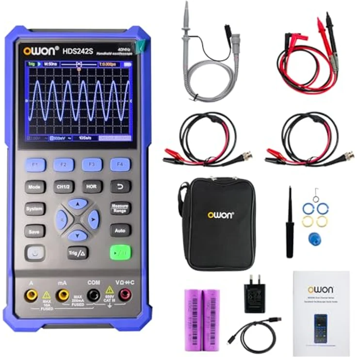 OWON HDS242S Handoszilloskop Multimeter, 2-Kanäle, 40MHz Bandbreite, 250MSa/s Abtastrate, 20000 Zähler, tragbares digitales Automobiloszilloskop für Spannung, Strom, Kondensator – Bild 1