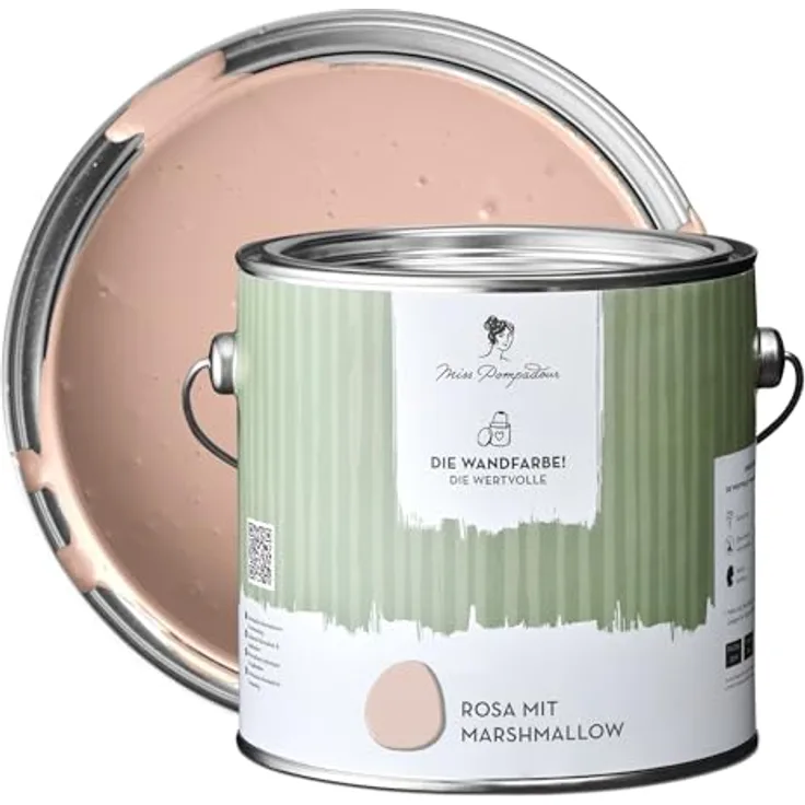 MissPompadour Wandfarbe Rosa mit Marshmallow, matte Innenfarbe mit hoher Deckkraft, 2,5 L, geruchsneutral und spritzfrei, wasserbasiert