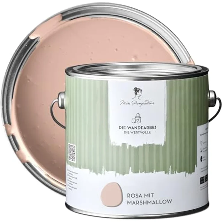 MissPompadour Wandfarbe Rosa mit Marshmallow, matte Innenfarbe mit hoher Deckkraft, 2,5 L, geruchsneutral und spritzfrei, wasserbasiert – Bild 1
