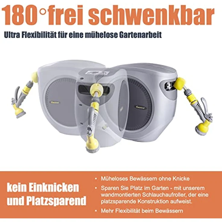 Fanztool Wandschlauchbox FANZTOOL 35m+2m Schlauchbox Set mit Wandhalterung, FlexiStop-Funktion, 8 Funktionen Handbrause, umweltfreundlicher Wasserschlauch - Grau – Bild 4