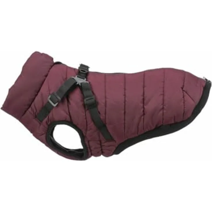 TRIXIE Mantel Pirou mit Geschirr für Hund, Sangria-Farbe, praktisches Hundezubehör
