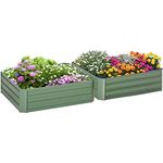 Outsunny Hochbeet Set, 2-TLG. Gartenbeet, Pflanzkasten, Blumenkasten, Pflanzkübel, Blumenkübel für Garten, Terrasse, Verzinkter Stahl, Grün, 100 x 100 x 30 cm