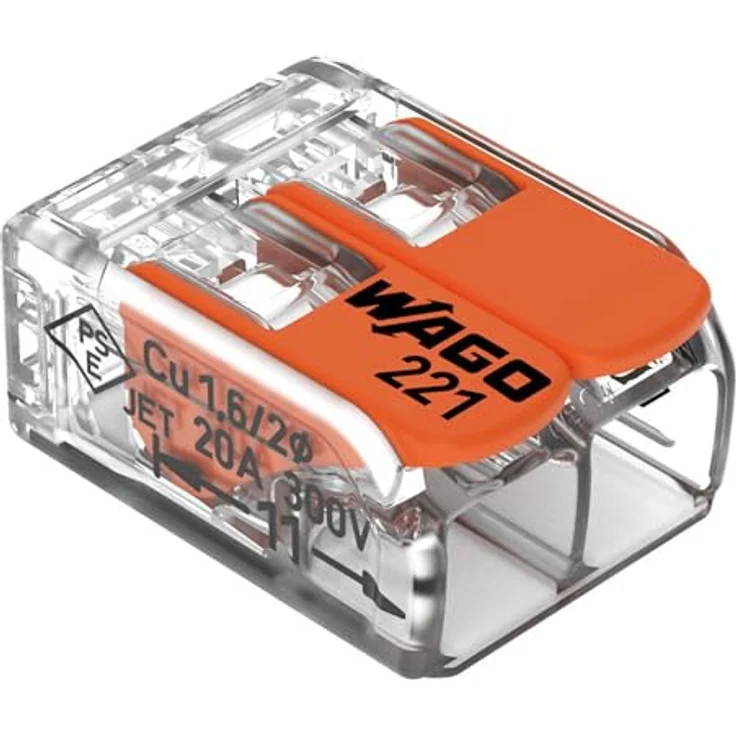 Wago Compact Hebelklemme 221-412, 2 Leiter (0,14 mm² - 4 mm²), 100 Stk., platzsparend und werkzeuglos lösbar – Bild 1