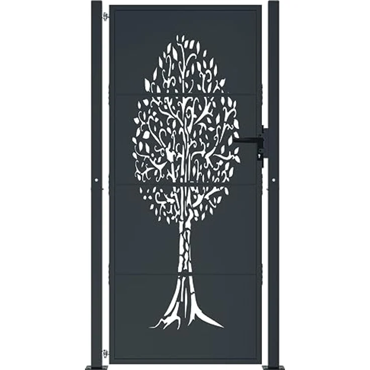 vidaXL Gartentor Anthrazit 105x180 cm Stahl Baum-Design Abschließbar mit 3 Schlüsseln – Bild 3