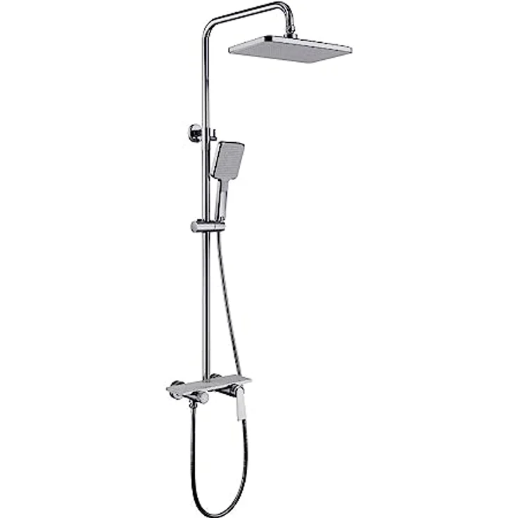 HOME DELUXE - Duscharmatur mit Ablage - ICONIC - Farbe: Weiße Marmoroptik - Höhe: 120 cm, inkl. Handbrause I Duschbrause Regendusche Designarmatur – Bild 3